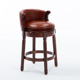 Seat height 26'' Cow top Leather Wooden Bar Stools, 360 Degree Swivel Bar Height Chair with Backs W2195135487