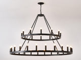 2 Tiers Wagon Wheel Chandelier Wooden Farmhouse 36-Light, Black Metal Chandeliers W1592P264853