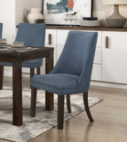 Blue Textured Fabric Upholstered Side Chairs Set of 2, Dark Walnut Finish Wooden Legs Modern Dining B011P257327