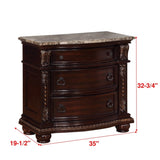 1Pc Traditional Style End Table 3-Drawer Nightstand with Marble Top Rich Brown Cherry Finish Solid B011P143964