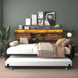 Twin Daybed with Trundle, Farmhouse Daybed Frame with Sliding Barn Door Headboard and Charging W2129P299618