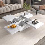 Square Marble Veneer Coffee Table Sliding Top with Storage in White 39.4'' WF322094AAK