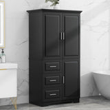 ZNTS Tall and Wide Storage Cabinet with Doors for Bathroom/Office, Three Drawers, Black WF299285AAB