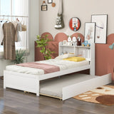 Twin Bed with Trundle,Bookcase,White W50440496