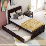 Platform Bed with Twin Size Trundle, Twin Size Frame, Espresso WF194473AAP