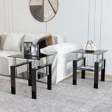 Set of 2, Modern Tempered Glass Tea Table Coffee Table End Table, Square Table for Living Room, W241104205