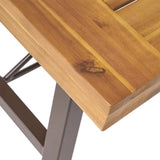 Outdoor Acacia Wood Coffee Table, Teak Finish / Rustic Metal Brown and Black, 27.25"D x 45.75"W x 62348.00
