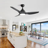 52 Inch Ceiling Fan with Light and 6-speed Remote Control 3 ABS Fan Blades Black for Bredoom Patio W934P211218