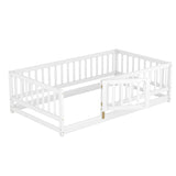 Twin Size Floor Bed, Floor Bed with Fence and Door, Kids Bed Twin Size, Wood W1820P231585