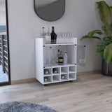 St Andrews Bar Cart with Built-In 8-Bottle Rack, Double Glass Door Cabinet, and Aluminum-Edged Top B200P188874