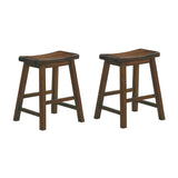 18-inch Height Saddle Seat Stools 2pc Set Solid Wood Cherry Finish Casual Dining Furniture B01151977