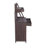 Brown Fir Wood Potting Bench - 5-Drawer Garden Workstation with Slatted Back Panel & Storage Cabinet N769P282380B