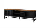 63 Inch Mid Century Modern TV Stand with Slatted Grille Striped Doors, TV Stand with Storage, W578P193305