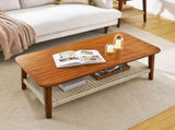 47.25" Mid-Century Coffee Table with Woven Shelf, Boho Rattan Coffee Table with Storage, Farmhouse W1801P195652