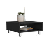 ZNTS Coffee Table 10.6" H, 1 shelf, 4 legs, Black B097P250873