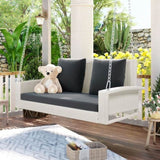 GO 2-Person Wicker Hanging Porch Swing with Chains, Cushion, Pillow, Rattan Swing Bench for Garden, WF285005AAK