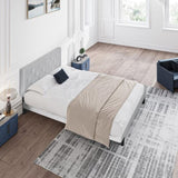 Twin Size Upholstered Platform Bed Frame with Modern Button Tufted Linen Fabric Headboard, No Box W311P195304