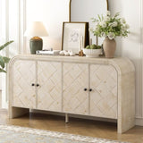 U_Style Luxury Multi-Functional MDF Sideboard Handwoven Wood Slat Doors, Tiered Stepped Design & N711P269061O