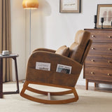 ZNTS Rustic Microfiber Nursery Rocking Chair with Thick Headrest, Upholstered Mid-century Modern Nursing 03226939