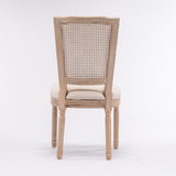 French Style Solid Wood Frame Linen Fabric Square Rattan Back Dining Chair,Set of 2,Cream W162290982