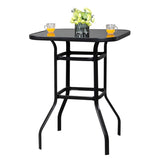 ZNTS Wrought Iron Glass High Bar Table Patio Bar Table Black 70228562