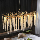39.4-inch Modern Golden Pendant Light with Cascading Crystal Strands, Ideal for Living, Dining W1340P232979