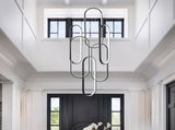 High Ceiling Chandelier Modern LED Ring Pendant Light 3 Color Dimmable Black Chandeliers 92072349