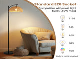 Floor Lamp with Foot Pedal Switch - Stable Base 8&deg Stability Test, Black Metal & Paper Rope 44264757