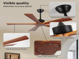 52 Inch Ceiling Fans and Remote, Wood Indoor Outdoor Ceiling Fan for Patios Living Room Bedroom 5 W2878P333280