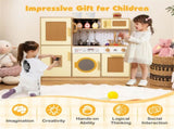 Kids Wooden Kitchen Playset 3 with Fridge Sink Washing Machine with Realistic Light Sound Rattan 94982897
