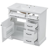 36" Bathroom Vanity with Sink, Ceramic Sink, 2 Tip-out Drawers, Soft Close Door Hinges, White N759P223021K