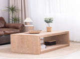 Rustic Beaded Edge Coffee Table 47.6" Rectangular Center Table with Open Storage Shelf, Natural W2729P309447