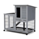 ZNTS Detachable Rabbit Hutch with Removable Tray and Rolling Casters, Gray+White W2181P190614