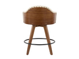 Mid-Century Counter Stool in Walnut and Cream Faux Leather B202P222358