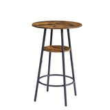 Round bar stool set with shelves, stool with backrest Rustic Brown, 23.6'' Dia x 35.4'' H W116294524