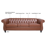 84.65"BROWN PU Rolled Arm Chesterfield Three Seater Sofa. W68035343