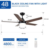 ZNTS 48 In Intergrated LED Ceiling Fan Lighting with Brown Wood Grain ABS Blade W1367P171191