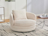 30"W Modern Round 360&deg Swivel Barrel Accent Chair with Pillow, Chenille Upholstered Comfy Barrel W3118P462479