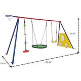 ZNTS XNS093 rinbow colour interesting three swingset with Textilene swing and Tree Swing Disc metal W1711P208402