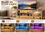 63" TV Stand with RGB LED Lights, Arched Fluted Glass Doors, Soft Close Hinges, Robot Vacuum 06191215