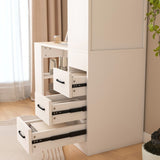 White Computer Desk with 4-in-1 Socket, the Desk with 3 Slide Drawers and 4 Storage Levels, the W2700P268307