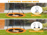 Yellow 40" Saucer Tree Swing, 2 Hanging Ways 360&deg Rotation Adjustable Ropes 46.5"-68" 18089705