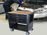 4 DRAWERS MULTIFUNCTIONAL TOOL CART WITH WHEELS AND WOODEN TOP-BLACK 25802222