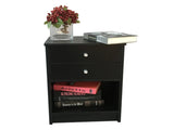 40 x 30 x 60cm Round Handle Night Stand with Two Drawer Black 60016126