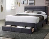 Luxury Contemporary Look 1pc Queen Size Bed w Storage Drawer Charcoal Corduroy Headboard Bedframe B011P238964