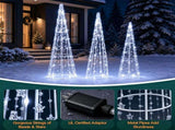 3 Pack Pre-Lit Christmas Cone Tree Set with 90 Warm White LED Lights & Star Beaded Strings, 24141947
