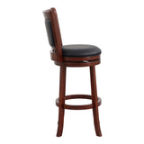 Comfortable Swivel Pub Height Chair 1pc Dark Cherry Finish Faux Leather Upholstery Solid Wood B011P238916