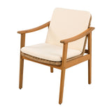 Outdoor Dining Chairs Set of 2, Teak Color Acacia Wood Frame, Brown PE Wicker, Beige Waterproof N779P280043B