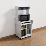 Microwave Cart Coffee Station Computer Cart on locking castors hutch gliding shelf White color B107P283309