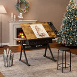 adjustable drawing drafting table desk with 2 drawers for home office and school with stool W347P271504